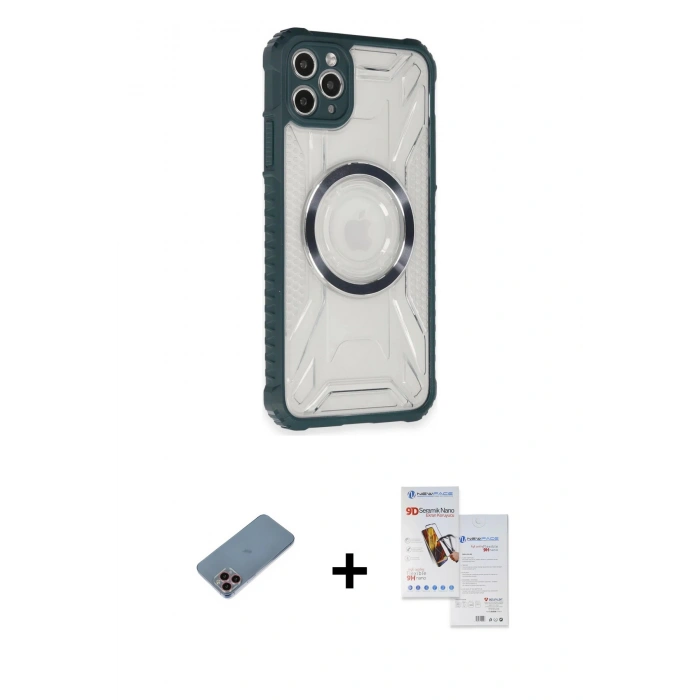 MARSİLYAN™- iPhone 11 Pro Max Kılıf Kutup Modern - Siyah Seramik Nano Ekran Koruyucu + Shine Kamera Lens Koruma Cam - PE
