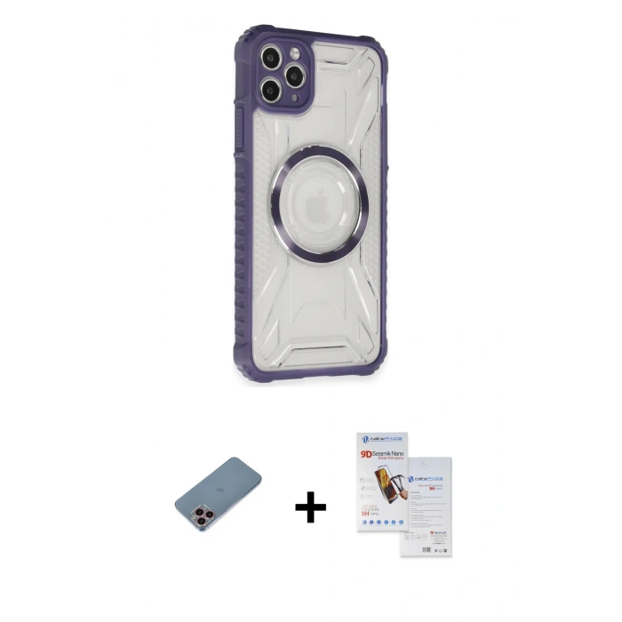 MARSİLYAN™- iPhone 11 Pro Max Kılıf Kutup Modern - Siyah Seramik Nano Ekran Koruyucu + Shine Kamera Lens Koruma Cam - PE