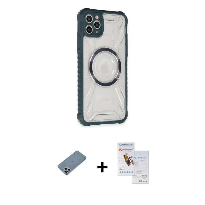 MARSİLYAN™- iPhone 11 Pro Max Kılıf Kutup Modern - Siyah Seramik Nano Ekran Koruyucu + Shine Kamera Lens Koruma Cam - GS