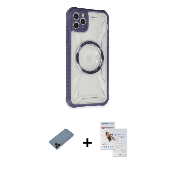 MARSİLYAN™- iPhone 11 Pro Max Kılıf Kutup Modern - Siyah Seramik Nano Ekran Koruyucu + Siyah Shine Kamera Lens Koruma Cam