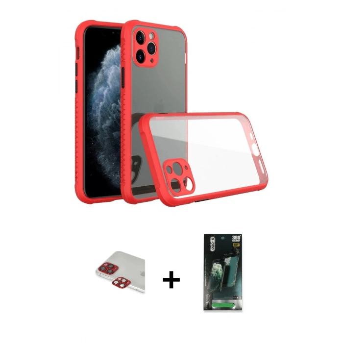 MARSİLYAN™- iPhone 11 Pro Max Kılıf Nova Asil Özel Seri - Şeffaf 360 Full Body Arka Koruyucu + Pers Alüminyum Kamera Lens - KI