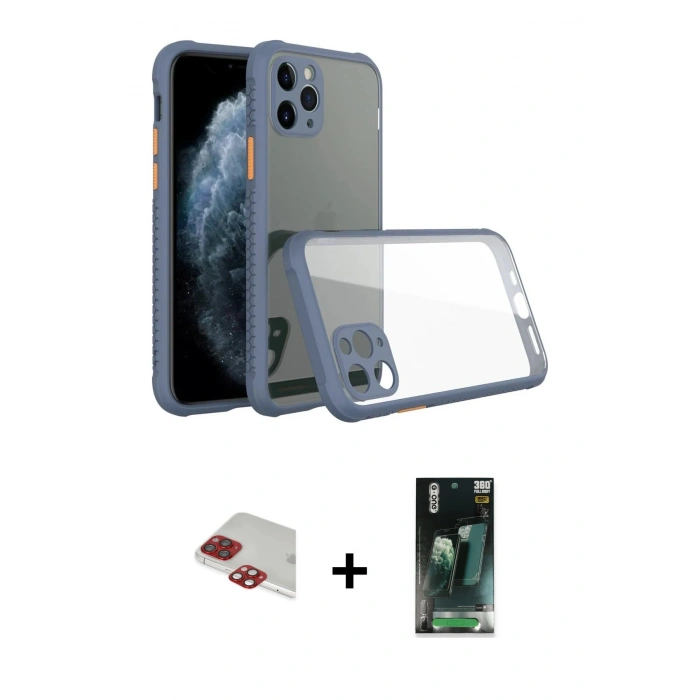 MARSİLYAN™- iPhone 11 Pro Max Kılıf Nova Asil Özel Seri - Şeffaf 360 Full Body Arka Koruyucu + Pers Alüminyum Kamera Lens - KI