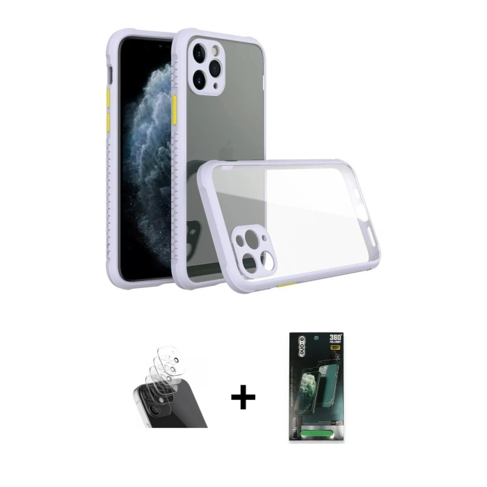 MARSİLYAN™- iPhone 11 Pro Max Kılıf Nova Asil Özel Seri - Şeffaf 360 Full Body Arka Koruyucu + Şeffaf Kamera Lens Koruma Cam