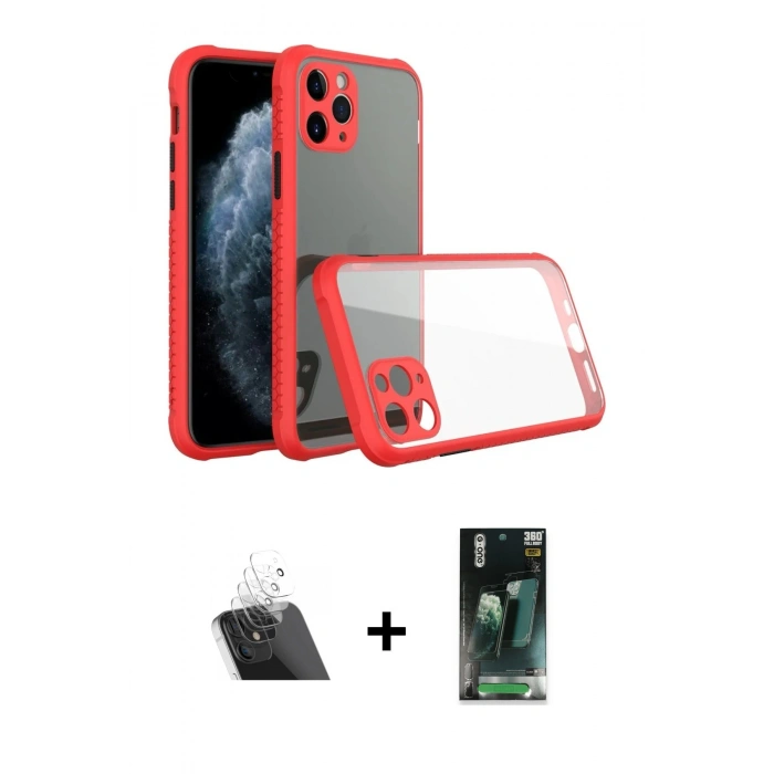 MARSİLYAN™- iPhone 11 Pro Max Kılıf Nova Asil Özel Seri - Şeffaf 360 Full Body Arka Koruyucu + Şeffaf Kamera Lens Koruma Cam