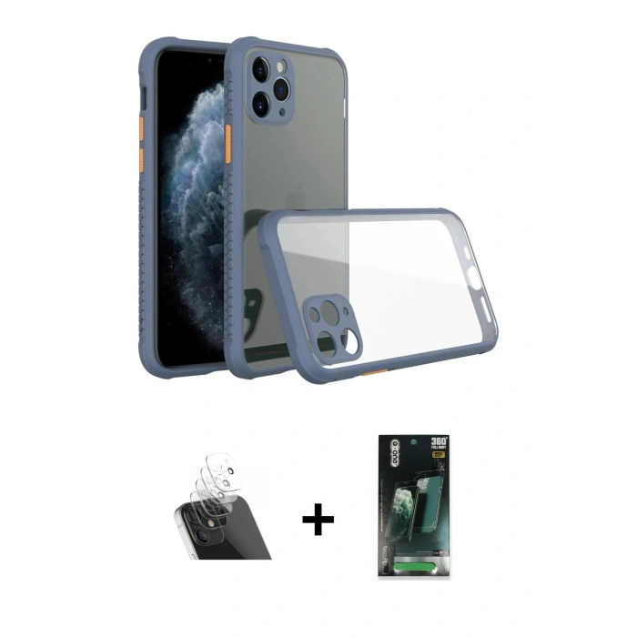 MARSİLYAN™- iPhone 11 Pro Max Kılıf Nova Asil Özel Seri - Şeffaf 360 Full Body Arka Koruyucu + Şeffaf Kamera Lens Koruma Cam