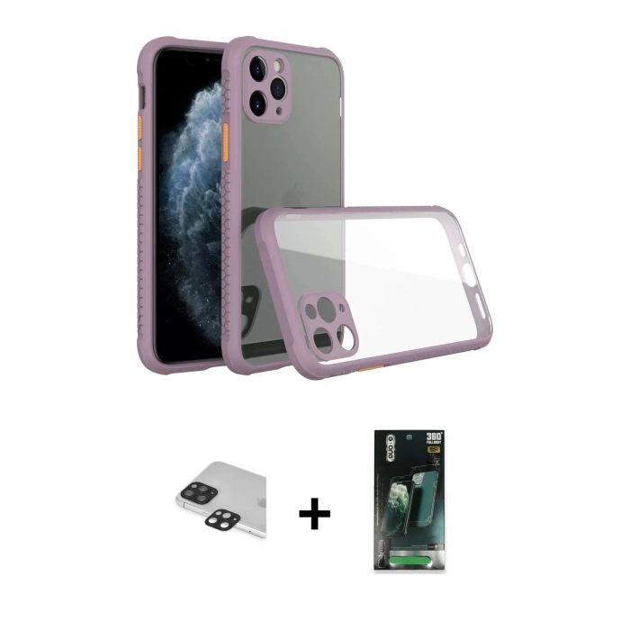 MARSİLYAN™- iPhone 11 Pro Max Kılıf Nova Asil Özel Seri - Şeffaf 360 Full Body Arka Koruyucu + Pers Alüminyum Kamera Lens - SH