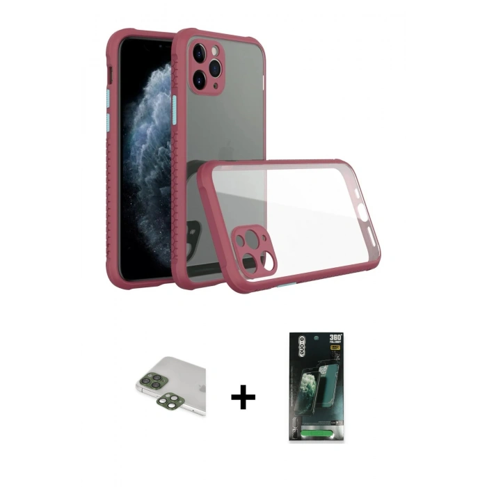 MARSİLYAN™- iPhone 11 Pro Max Kılıf Nova Asil Özel Seri - Şeffaf 360 Full Body Arka Koruyucu + Pers Alüminyum Kamera Lens - YL
