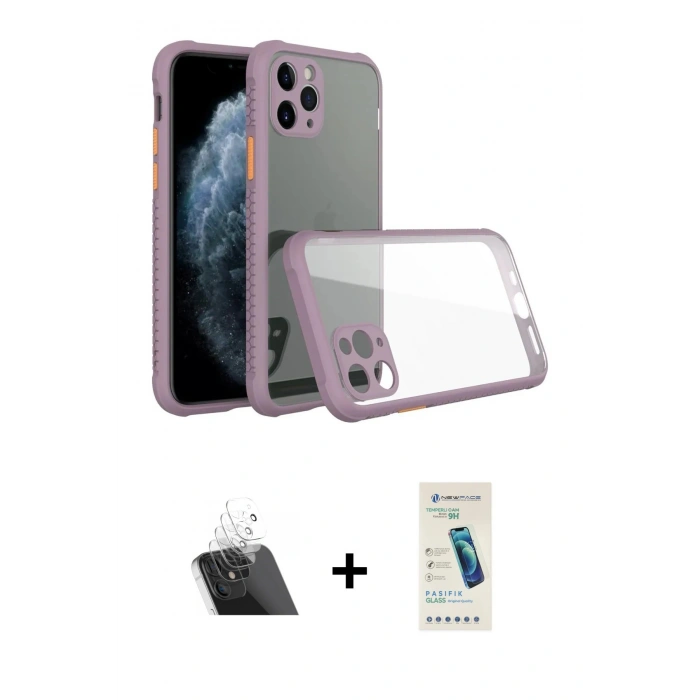 MARSİLYAN™- iPhone 11 Pro Max Kılıf Nova Asil Özel Seri - Şeffaf Pasifik Cam Ekran Koruyucu + Kamera Lens Koruma Cam - SF
