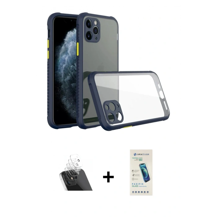 MARSİLYAN™- iPhone 11 Pro Max Kılıf Nova Asil Özel Seri - Şeffaf Pasifik Cam Ekran Koruyucu + Kamera Lens Koruma Cam - SF