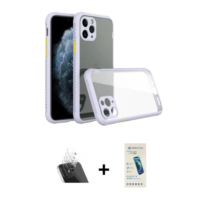 MARSİLYAN™- iPhone 11 Pro Max Kılıf Nova Asil Özel Seri - Şeffaf Pasifik Cam Ekran Koruyucu + Kamera Lens Koruma Cam - SF