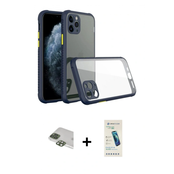 MARSİLYAN™- iPhone 11 Pro Max Kılıf Nova Asil Özel Seri - Şeffaf Pasifik Cam Ekran Koruyucu + Yeşil Pers Alüminyum Kamera Lens