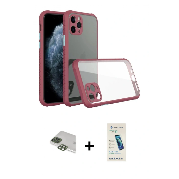 MARSİLYAN™- iPhone 11 Pro Max Kılıf Nova Asil Özel Seri - Şeffaf Pasifik Cam Ekran Koruyucu + Yeşil Pers Alüminyum Kamera Lens