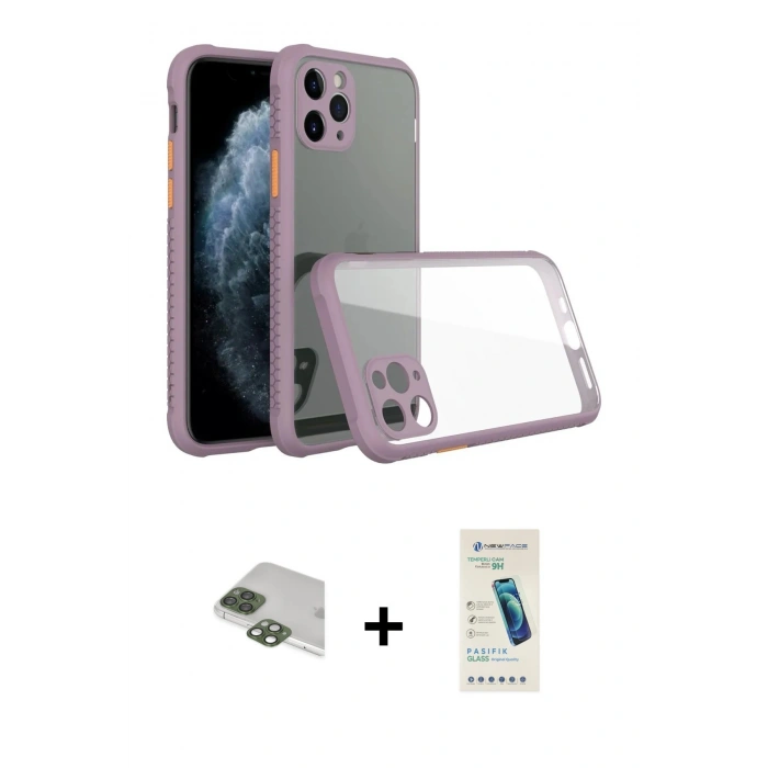 MARSİLYAN™- iPhone 11 Pro Max Kılıf Nova Asil Özel Seri - Şeffaf Pasifik Cam Ekran Koruyucu + Yeşil Pers Alüminyum Kamera Lens