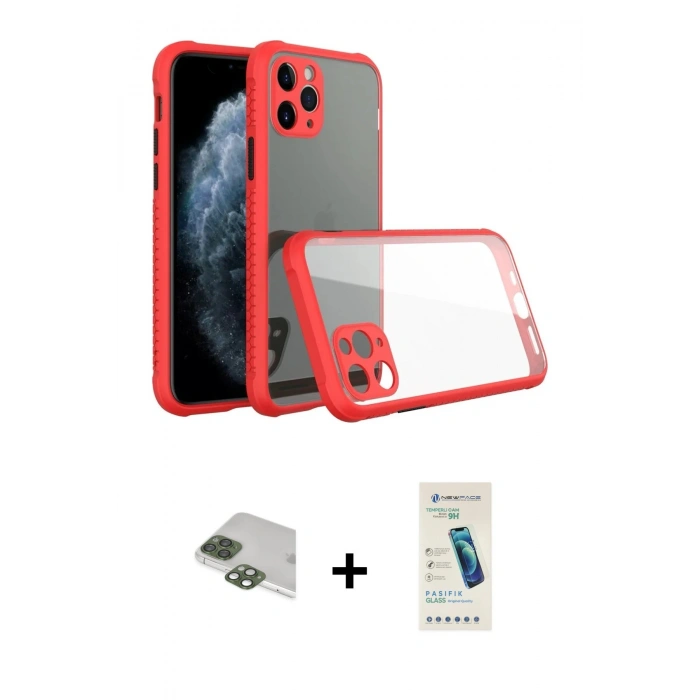 MARSİLYAN™- iPhone 11 Pro Max Kılıf Nova Asil Özel Seri - Şeffaf Pasifik Cam Ekran Koruyucu + Yeşil Pers Alüminyum Kamera Lens