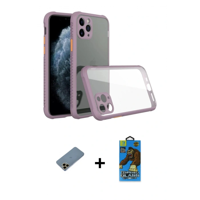 MARSİLYAN™- iPhone 11 Pro Max Kılıf Nova Asil Özel Seri - Siyah 18D Cam Ekran Koruyucu + Shine Kamera Lens Koruma Cam - GD