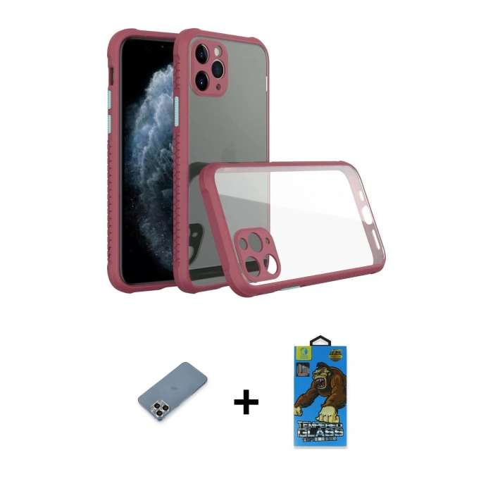 MARSİLYAN™- iPhone 11 Pro Max Kılıf Nova Asil Özel Seri - Siyah 18D Cam Ekran Koruyucu + Metal Kamera Lens Koruma Cam - GS