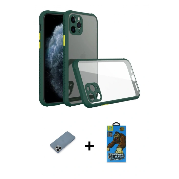 MARSİLYAN™- iPhone 11 Pro Max Kılıf Nova Asil Özel Seri - Siyah 18D Cam Ekran Koruyucu + Metal Kamera Lens Koruma Cam - GS