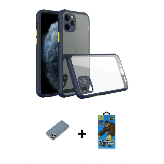 MARSİLYAN™- iPhone 11 Pro Max Kılıf Nova Asil Özel Seri - Siyah 18D Cam Ekran Koruyucu + Metal Kamera Lens Koruma Cam - GS