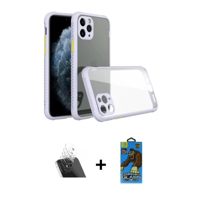 MARSİLYAN™- iPhone 11 Pro Max Kılıf Nova Asil Özel Seri - Siyah 18D Cam Ekran Koruyucu + Kamera Lens Koruma Cam - SF