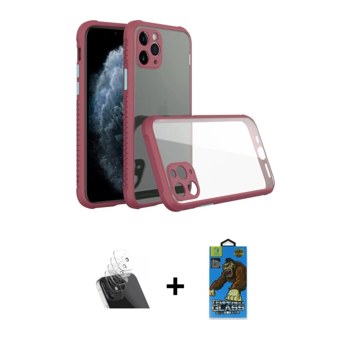 MARSİLYAN™- iPhone 11 Pro Max Kılıf Nova Asil Özel Seri - Siyah 18D Cam Ekran Koruyucu + Kamera Lens Koruma Cam - SF