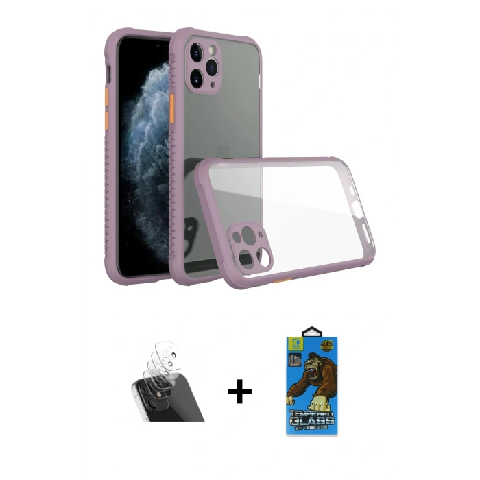 MARSİLYAN™- iPhone 11 Pro Max Kılıf Nova Asil Özel Seri - Siyah 18D Cam Ekran Koruyucu + Kamera Lens Koruma Cam - SF