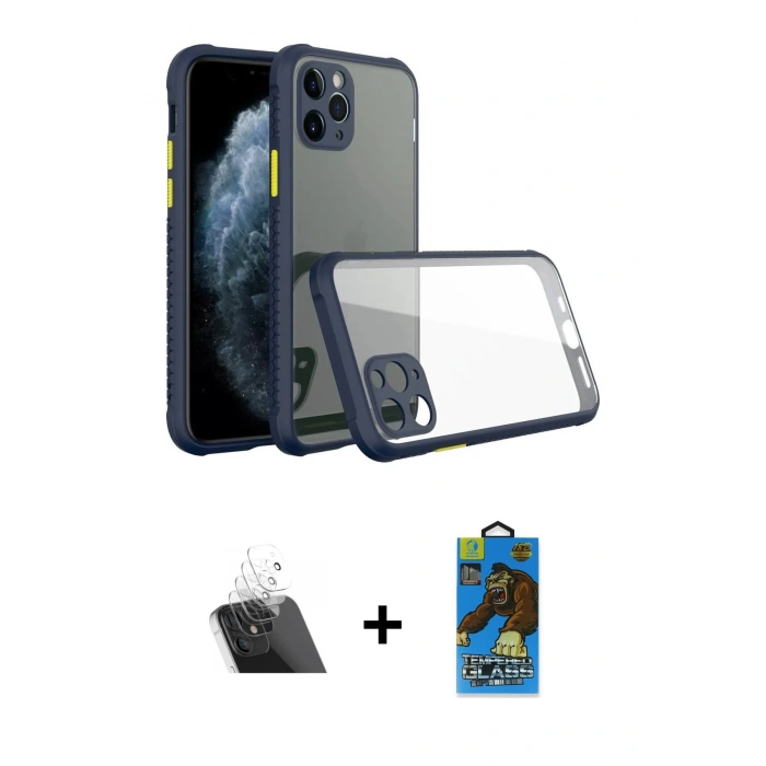 MARSİLYAN™- iPhone 11 Pro Max Kılıf Nova Asil Özel Seri - Siyah 18D Cam Ekran Koruyucu + Kamera Lens Koruma Cam - SF