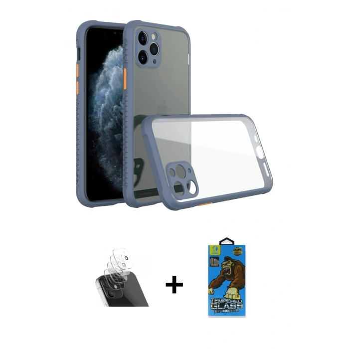 MARSİLYAN™- iPhone 11 Pro Max Kılıf Nova Asil Özel Seri - Siyah 18D Cam Ekran Koruyucu + Kamera Lens Koruma Cam - SF