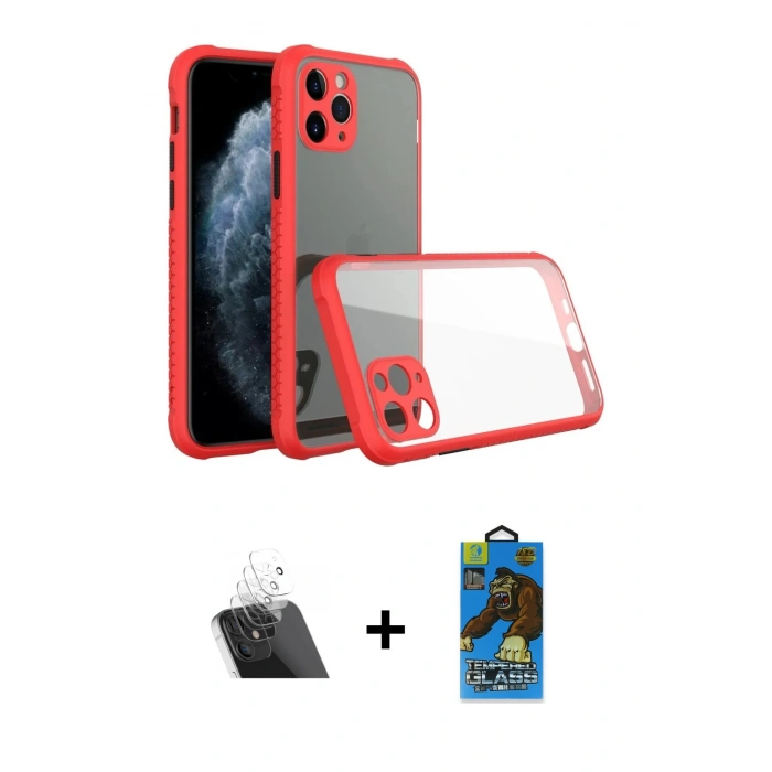 MARSİLYAN™- iPhone 11 Pro Max Kılıf Nova Asil Özel Seri - Siyah 18D Cam Ekran Koruyucu + Kamera Lens Koruma Cam - SF