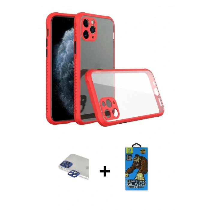 MARSİLYAN™- iPhone 11 Pro Max Kılıf Nova Asil Özel Seri - Siyah 18D Cam Ekran Koruyucu + Lacivert Pers Alüminyum Kamera Lens
