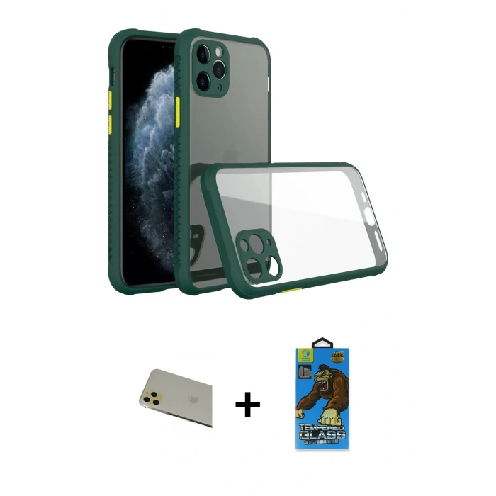 MARSİLYAN™- iPhone 11 Pro Max Kılıf Nova Asil Özel Seri - Siyah 18D Cam Ekran Koruyucu + Rainbow Kamera Lens Koruma Cam - GD