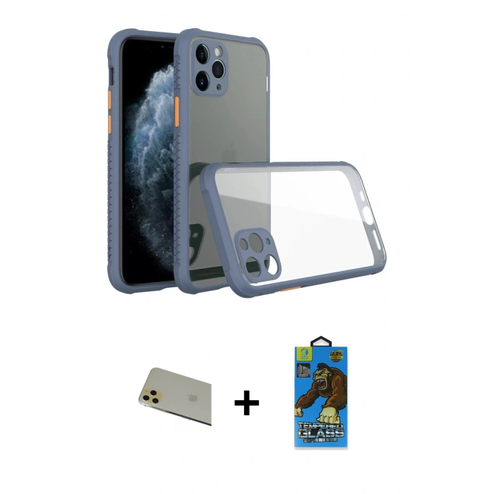 MARSİLYAN™- iPhone 11 Pro Max Kılıf Nova Asil Özel Seri - Siyah 18D Cam Ekran Koruyucu + Rainbow Kamera Lens Koruma Cam - GD