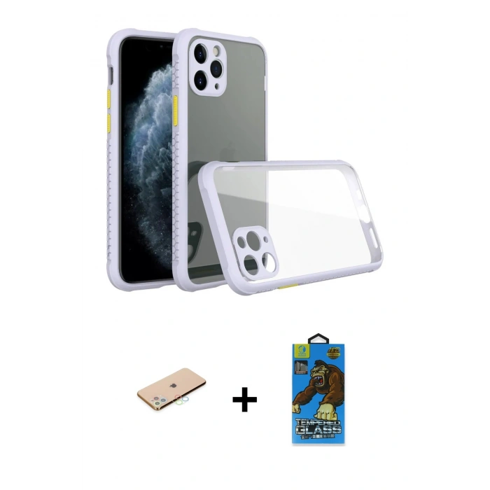 MARSİLYAN™- iPhone 11 Pro Max Kılıf Nova Asil Özel Seri - Siyah 18D Cam Ekran Koruyucu + Renkli Kamera Lens Koruma Cam - MI