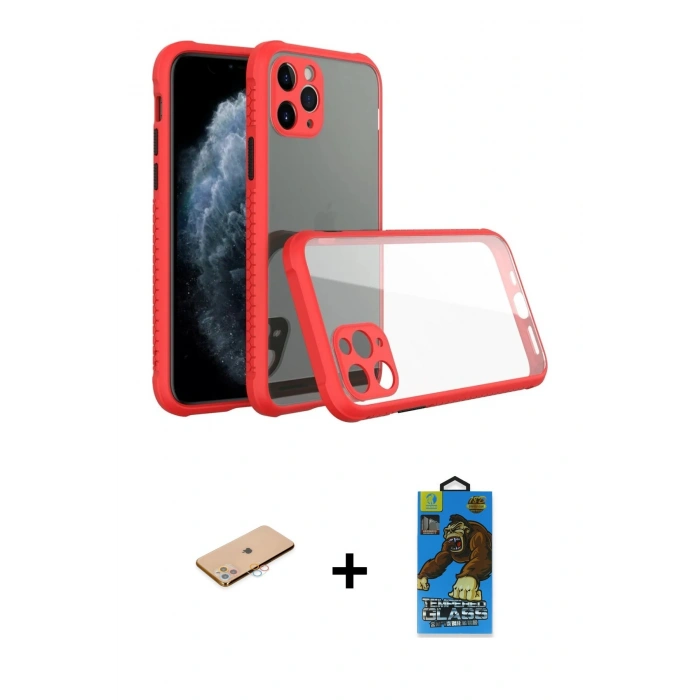 MARSİLYAN™- iPhone 11 Pro Max Kılıf Nova Asil Özel Seri - Siyah 18D Cam Ekran Koruyucu + Renkli Kamera Lens Koruma Cam - PE