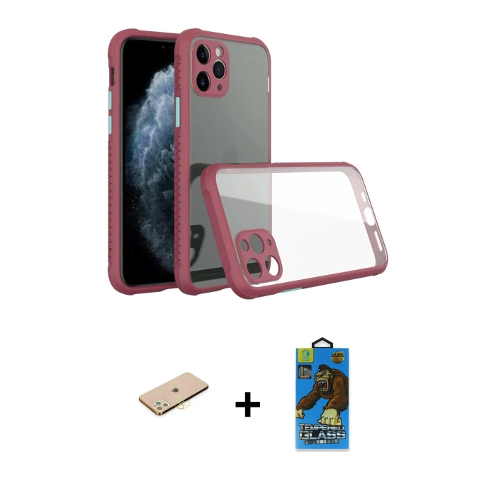 MARSİLYAN™- iPhone 11 Pro Max Kılıf Nova Asil Özel Seri - Siyah 18D Cam Ekran Koruyucu + Renkli Kamera Lens Koruma Cam - SI