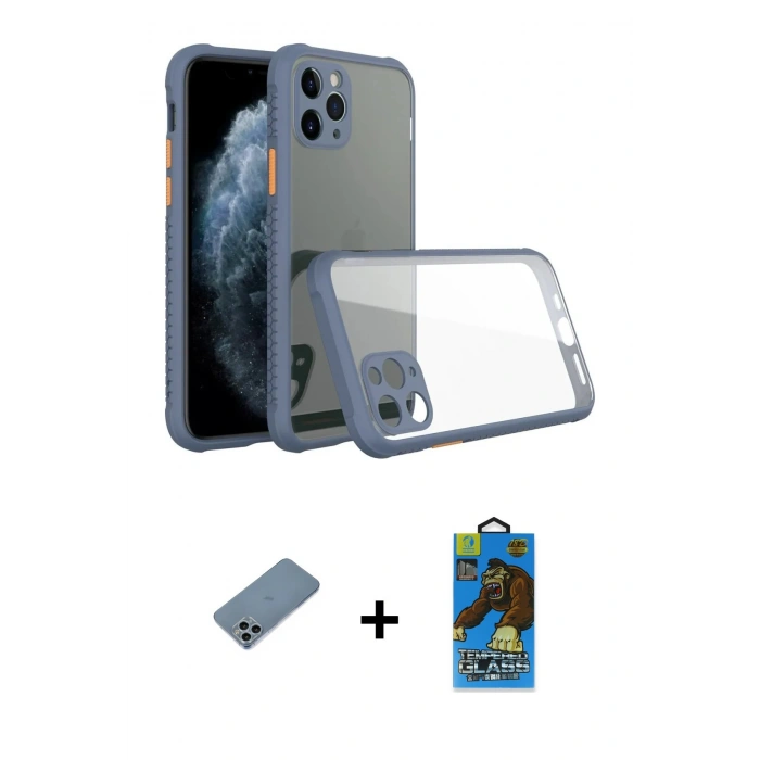 MARSİLYAN™- iPhone 11 Pro Max Kılıf Nova Asil Özel Seri - Siyah 18D Cam Ekran Koruyucu + Shine Kamera Lens Koruma Cam - SABE