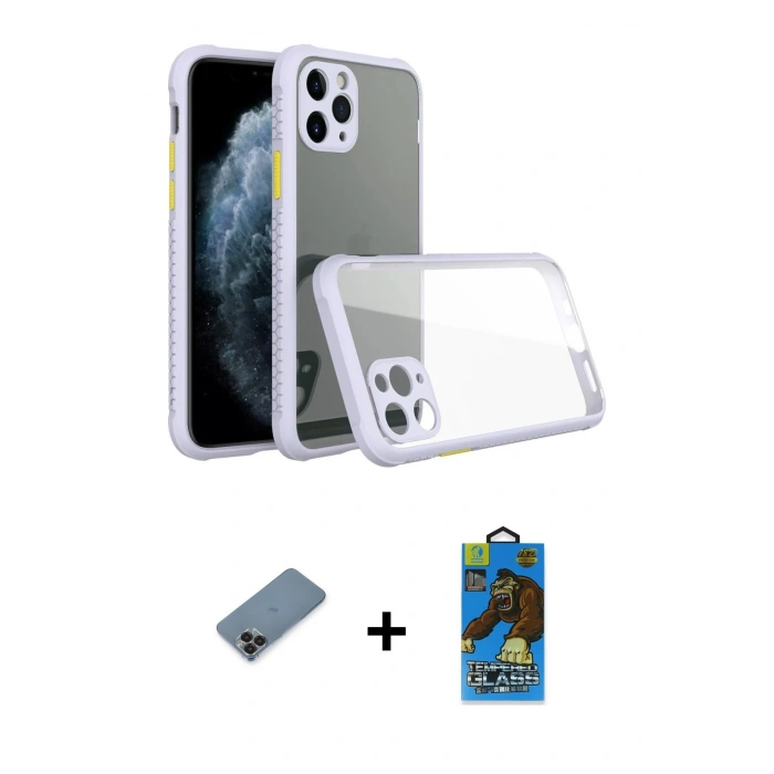 MARSİLYAN™- iPhone 11 Pro Max Kılıf Nova Asil Özel Seri - Siyah 18D Cam Ekran Koruyucu + Metal Kamera Lens Koruma Cam - SH
