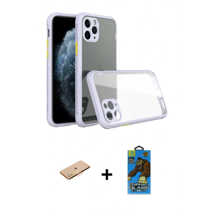 MARSİLYAN™- iPhone 11 Pro Max Kılıf Nova Asil Özel Seri - Siyah 18D Cam Ekran Koruyucu + Renkli Kamera Lens Koruma Cam - TU