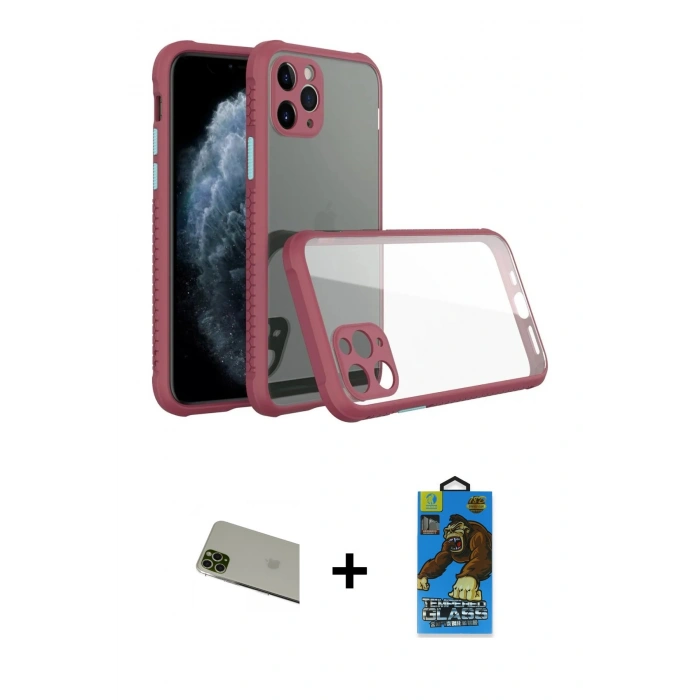 MARSİLYAN™- iPhone 11 Pro Max Kılıf Nova Asil Özel Seri - Siyah 18D Cam Ekran Koruyucu + Yeşil Rainbow Kamera Lens Koruma Cam