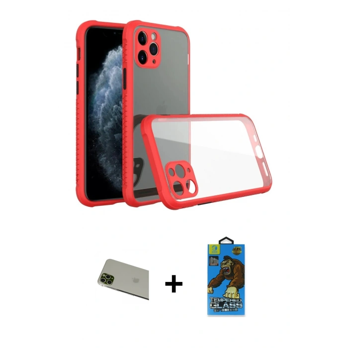 MARSİLYAN™- iPhone 11 Pro Max Kılıf Nova Asil Özel Seri - Siyah 18D Cam Ekran Koruyucu + Yeşil Rainbow Kamera Lens Koruma Cam