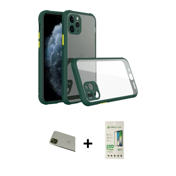 MARSİLYAN™- iPhone 11 Pro Max Kılıf Nova Asil Özel Seri - Siyah 20D Premium Cam Ekran Koruyucu + Rainbow Kamera Lens Koruma Cam - YL