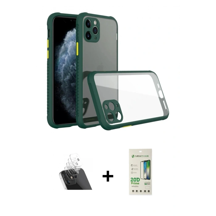 MARSİLYAN™- iPhone 11 Pro Max Kılıf Nova Asil Özel Seri - Siyah 20D Premium Cam Ekran Koruyucu + Kamera Lens Koruma Cam - SF