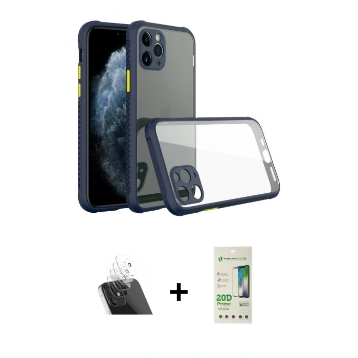 MARSİLYAN™- iPhone 11 Pro Max Kılıf Nova Asil Özel Seri - Siyah 20D Premium Cam Ekran Koruyucu + Kamera Lens Koruma Cam - SF