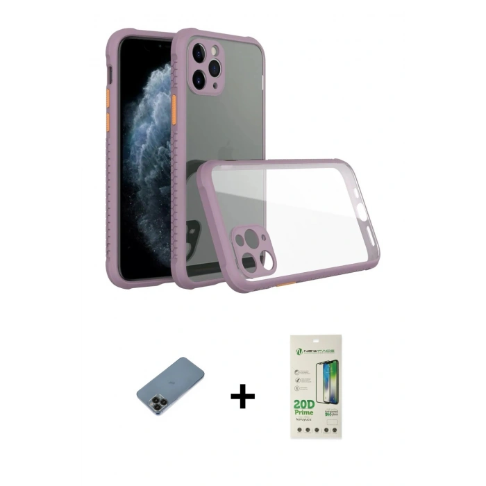 MARSİLYAN™- iPhone 11 Pro Max Kılıf Nova Asil Özel Seri - Siyah 20D Premium Cam Ekran Koruyucu + Shine Kamera Lens Koruma Cam - SH