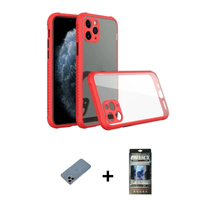 MARSİLYAN™- iPhone 11 Pro Max Kılıf Nova Asil Özel Seri - Siyah 34D Hayalet Izgaralı Cam + Shine Kamera Lens Koruma Cam - GI