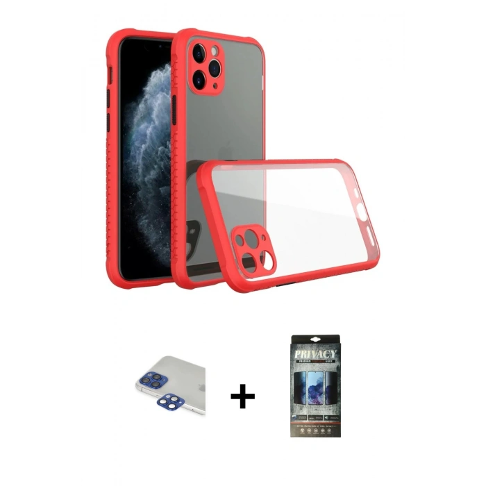 MARSİLYAN™- iPhone 11 Pro Max Kılıf Nova Asil Özel Seri - Siyah 34D Hayalet Izgaralı Cam + Pers Alüminyum Kamera Lens - LT