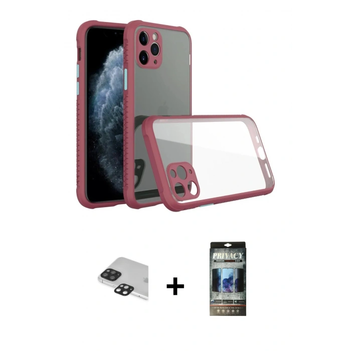 MARSİLYAN™- iPhone 11 Pro Max Kılıf Nova Asil Özel Seri - Siyah 34D Hayalet Izgaralı Cam + Pers Alüminyum Kamera Lens - SH