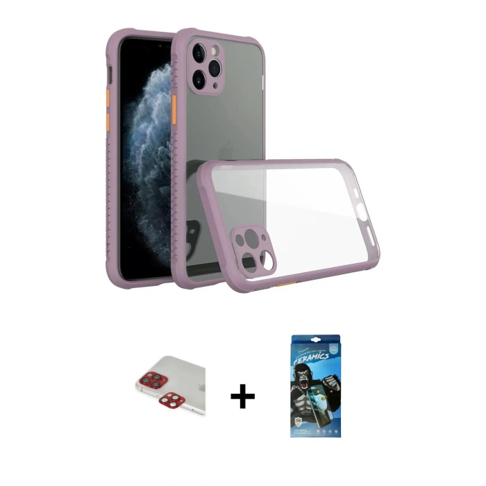 MARSİLYAN™- iPhone 11 Pro Max Kılıf Nova Asil Özel Seri - Siyah 34D Izgaralı Cam + Pers Alüminyum Kamera Lens - KI