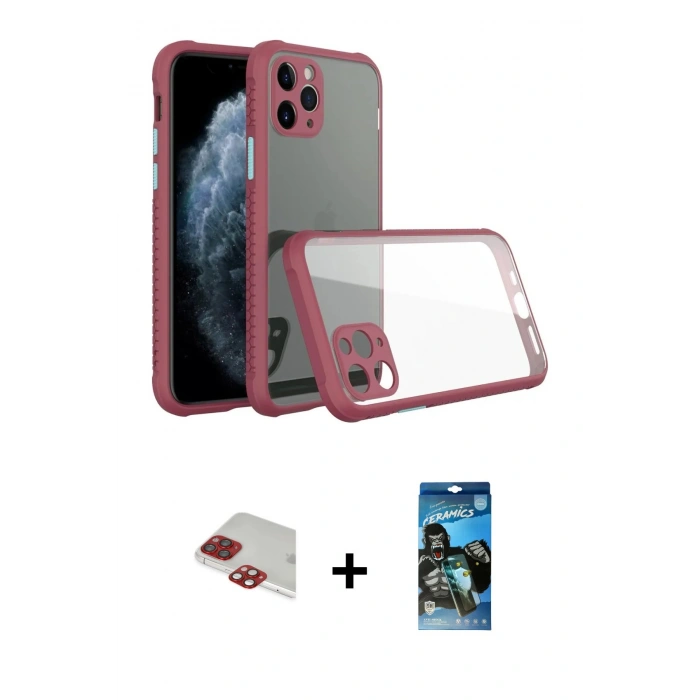 MARSİLYAN™- iPhone 11 Pro Max Kılıf Nova Asil Özel Seri - Siyah 34D Izgaralı Cam + Pers Alüminyum Kamera Lens - KI