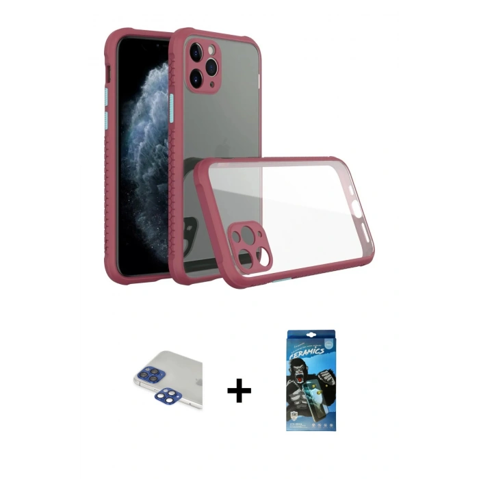 MARSİLYAN™- iPhone 11 Pro Max Kılıf Nova Asil Özel Seri - Siyah 34D Izgaralı Cam + Pers Alüminyum Kamera Lens - LT