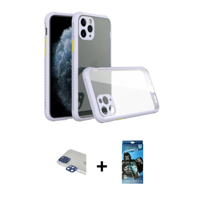 MARSİLYAN™- iPhone 11 Pro Max Kılıf Nova Asil Özel Seri - Siyah 34D Izgaralı Cam + Pers Alüminyum Kamera Lens - LT